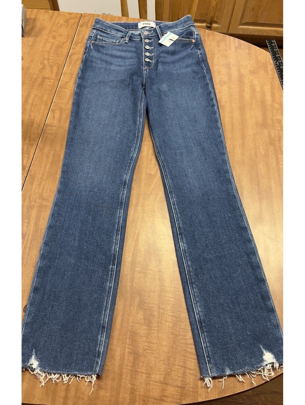 PAIGE WOMENS JEANS SIZE 24 CINDY EXPOSED BUTTON FLY DENIM HIGH RISE RAW HEM